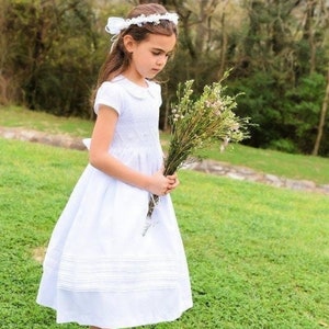 white smocked dress first communion flower girls