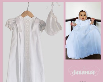 Langes Taufkleid Weiß - Elfenbein, Taufkleid aus Baumwolle, Mädchen Taufkleid, Widmungskleid, Kostenlose Personalisierung