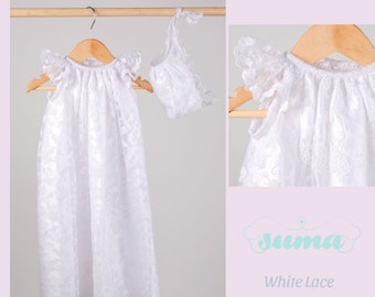 FINAL SALE Lace Baptism Gown | Lace Christening Gowns Girls | Baptismal & Blessing Gowns |  White -  Lace Blessing Gown Free Personalization