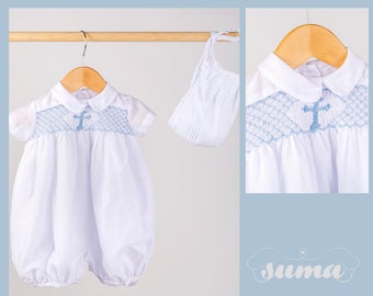 Boys Christening Outfit Romper | Boys white Cotton  Baptism Suit | white Christening & Blessing Outfit for Boys | Baby Boys Baptism Outfit