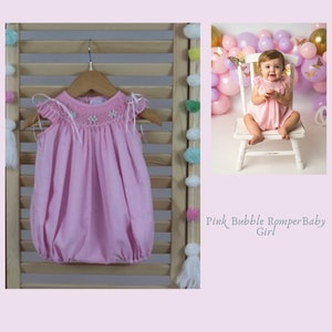 Baby Mädchen Bubble Strampler, Lignt Rosa Baumwolle Baby Mädchen Gesmokter Bubble Strampler, Handgemacht