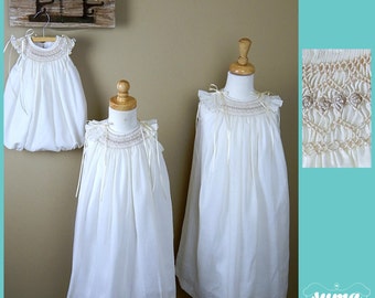 ivory smocked flower girl dress