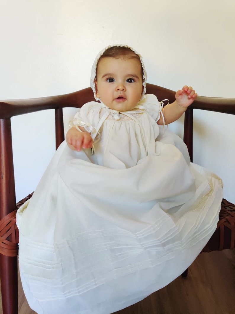 Christening Gown girl, Baptism Gown, Girls Baptism Dress, Dedication Dress, Ivory, Long Christening Gown, Free Personalization image 4