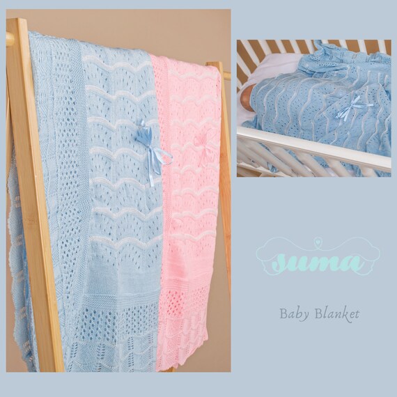 Light blue Knit baby blanket, crib blanket, stroller blanket, Take home Baby Blanket 40" x 50