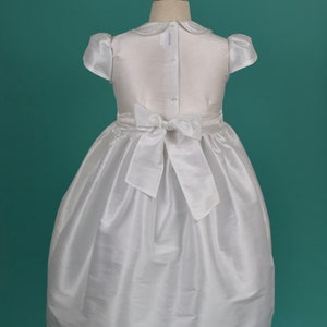 White Shantung Flower Girl Dresses, White Shantung Smocked Dresses add Petticoat and Headpiece image 6