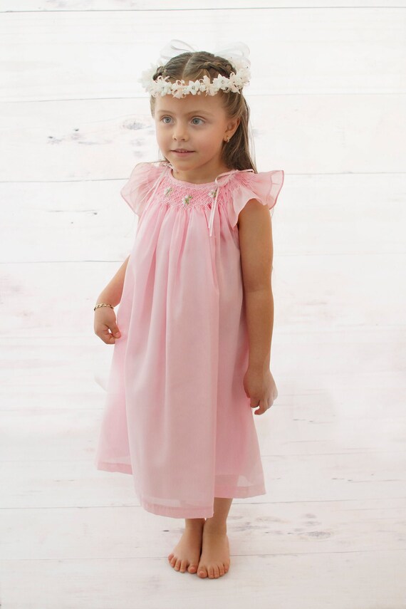 Flower Girl Pastel Pink Matching Sister Dresses, Bishop Dresses, Smocked dresses, Baby dresses, Girl Dresses,  Pink Smocked Dresses