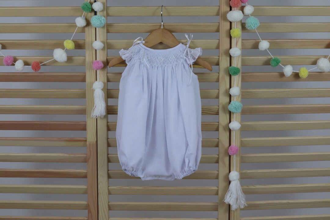 Baby Summer Romper, White Cotton Pique Roselline