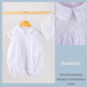 Traje de bautizo para niños, mameluco, traje de bautismo blanco para niños, traje de bautizo y bendición blanco para niños, bautizo de bebés varones con frunces