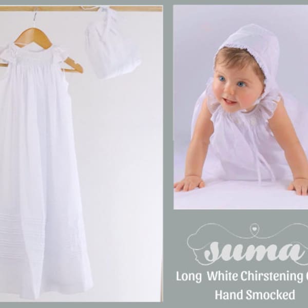 VENTE FINALE Robe de baptême longue pour bébé fille Robe de baptême en coton blanc Robe de bénédiction sans bonnet