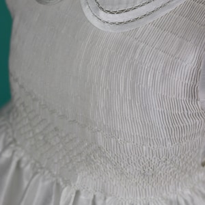 White Shantung Fabric, First Communion Dress, Hand Made, Smocked Dresses sizes 6 12 image 4