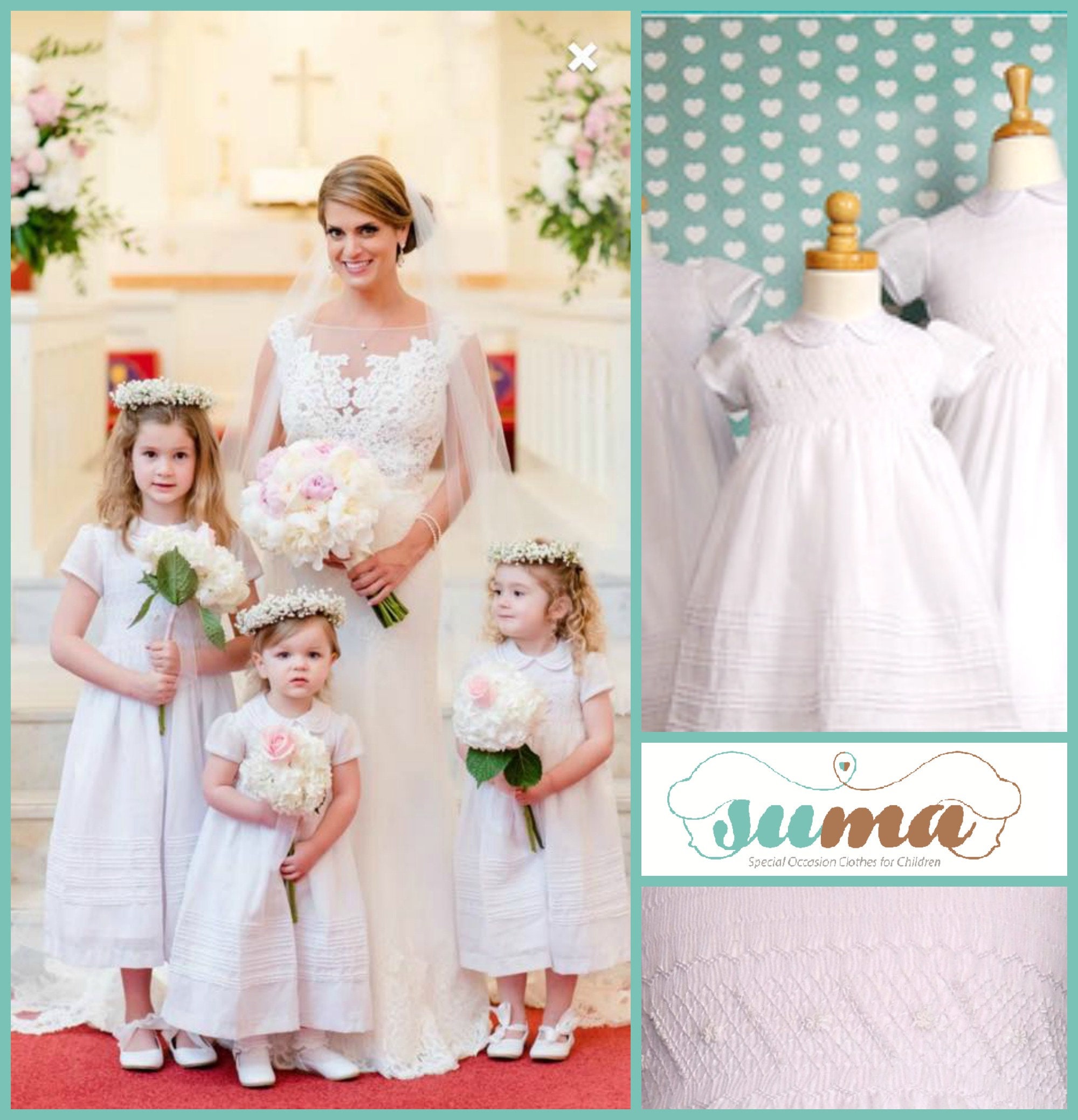 white smocked flower girl dress