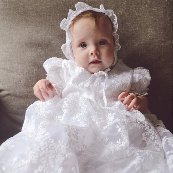 Lace Christening Gown, Baptism dress, Girls Christening Gown set Free  Personalization