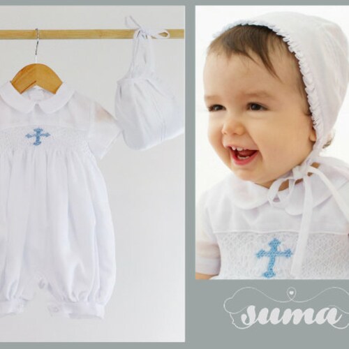 Baby Boy Baptism Outfit Blessing Outfit Christening Romper Etsy
