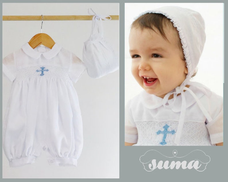 Boys Christening Outfit Romper Boys White Cotton Baptism Etsy