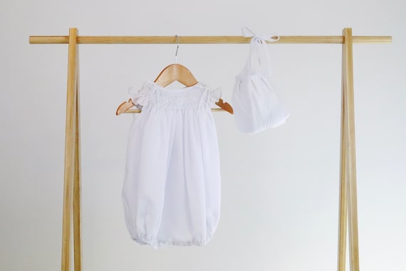 Christening Bubble  Baptism Christening Romper Outfit White Cotton Fabric Baby Girl