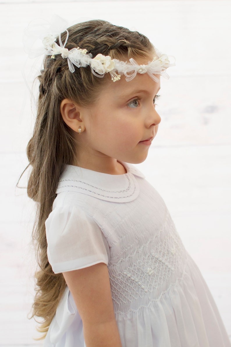 Flower Girl Headpiece White Floral Crown Girl Headband Etsy