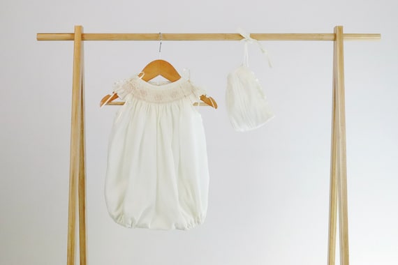 Ivory Bubble  Christening Baptism Romper Baptismal Outfit