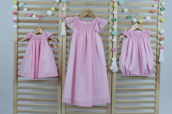 Pastel Pink Matching Sister Dresses, Bishop Dresses, Smocked dresses, Baby dresses, Girl Dresses,  Pink Smocked Dresses