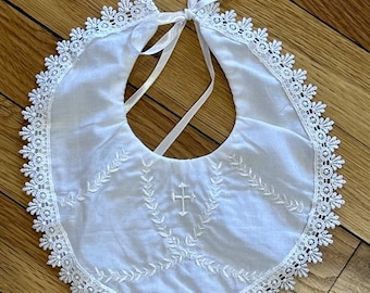 Embroidered Christening Baptism Bib, Baby Gift, white or ivory