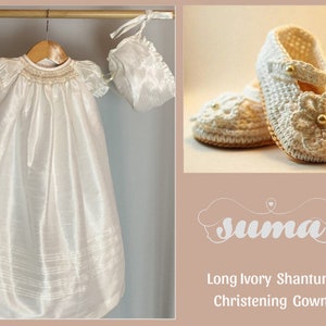 FINAL SALE Long Ivory Christening Gown Girl  Shantung  Christening dress Blessing dress No Bonnet