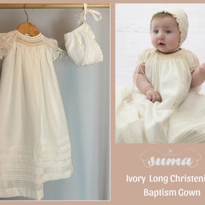 Christening Gown girl, Baptism Gown, Girls Baptism Dress, Dedication Dress, Ivory, Long Christening Gown, Free Personalization image 1