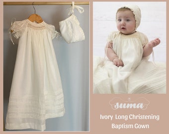 Christening Gown girl,  Baptism Gown, Girls Baptism Dress, Dedication Dress,  Ivory,  Long Christening Gown,  Free Personalization