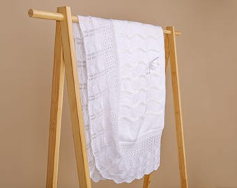 White Christening Blanket – Baby Blessing, Unisex Gift (40" x 50")