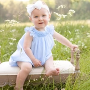 Blue Bubble Romper Baby Girl, Cotton light blue Romper, Romper Toddler Girl. Bishop Hand Smocked Bubble Romper Cotton, hand made