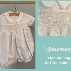 FINAL SALE Baptims Boy Christening Outfit Romper | White Shantung  Baptism Suit |  Blessing Outfit for Boys | Baby Boys Baptism Outfit