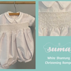 FINAL SALE Baptims Boy Christening Outfit Romper | White Shantung  Baptism Suit |  Blessing Outfit for Boys | Baby Boys Baptism Outfit