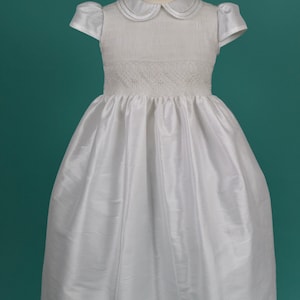 White Shantung Fabric, First Communion Dress, Hand Made, Smocked Dresses sizes 6 12 image 5