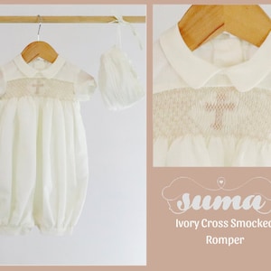 Boys Christening Outfit Romper | Boys Ivory Cotton  Baptism Suit | Ivory Christening & Blessing Outfit for Boys | Baby Boys Baptism Outfit