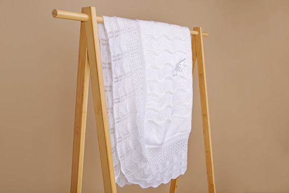 White Knit Christening Blanket – Unisex Baby Blessing Gift (40x50)