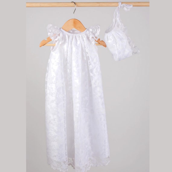 FINAL SALE Lace Baptism Gown | Lace Christening Gowns Girls | Baptismal & Blessing Gowns |  White -  Lace Blessing Gown Free Personalization