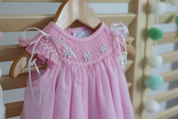 Handmade Light Pink Smocked Cotton Baby Bubble Romper