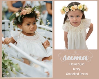 Ivory  Flower Girl Dresses Cotton  Hand Smocked