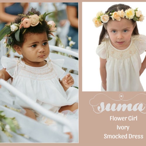 Ivory Flower Girl Dresses Cotton Hand Smocked Etsy