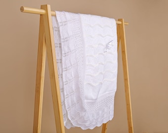 White Christening Blanket – Soft Unisex Baby Dedication Blanket (40" x 50")