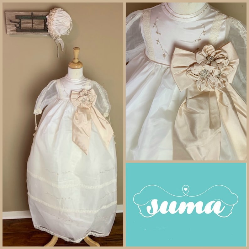 12 Months Suma Christening Gown Baby Girl Ivory Cotton Dedication Baptism Dress 3 6