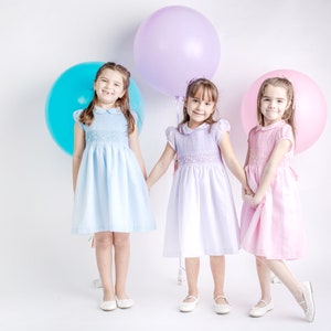 Pastel SUMA  Collection Matching Sister Dresses Cotton Fabric,   Smocked Dresses, White, Ivory, Lavander, Light Blue, Pink,