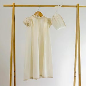 Christening Gown White - Ivory, Cotton Baptism Gown, Girls Baptism Dress, Dedication Dress,   Long Christening Gown,  Free Personalization