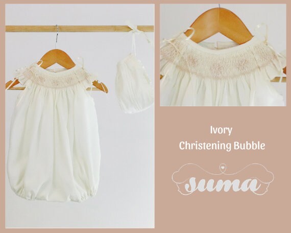 Ivory Bubble  Christening Baptism Romper Baptismal Outfit