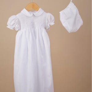 Hand gesmokt Baumwolle Taufkleid, Häubchen, freie Personalisierung