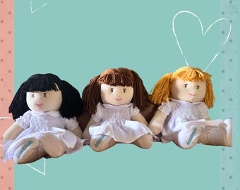 Hand made doll 14" tall smocked dress