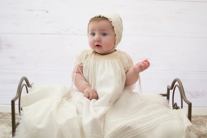 Christening Gown girl, Baptism Gown, Girls Baptism Dress, Dedication Dress, Ivory, Long Christening Gown, Free Personalization image 2