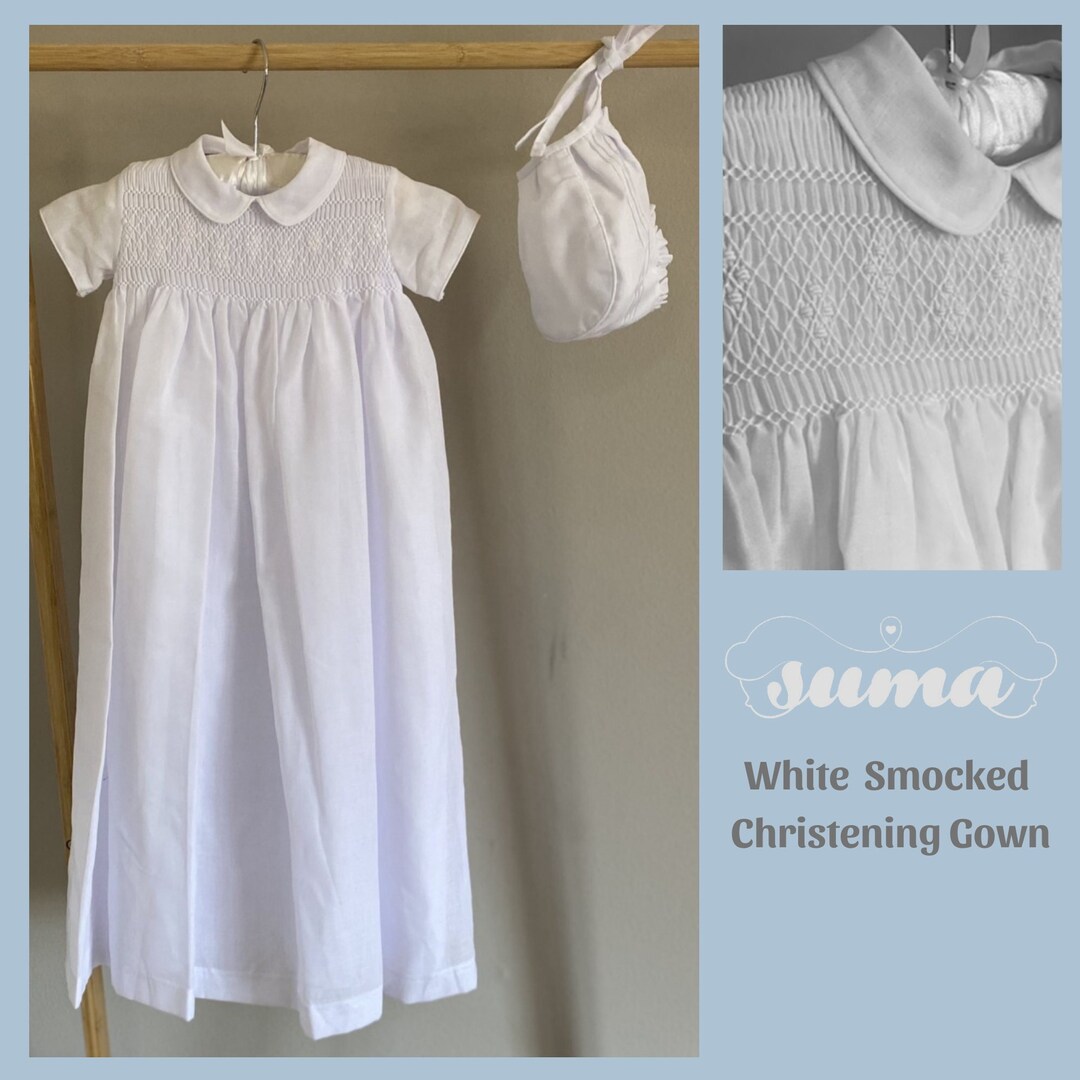 Long Christening Gown Boys Baptism Gown White Cotton Etsy