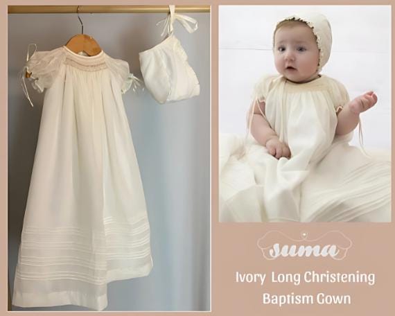 Christening Gown and bonnet  for Baby Girl, Baptism Gown for Girls, Baby Blessing Gown, Dedication, Spanish Dress,  Free Personalization