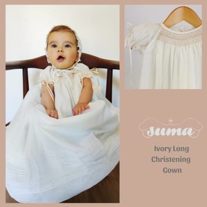 Christening Gown girl, Baptism Gown, Girls Baptism Dress, Dedication Dress, Ivory, Long Christening Gown, Free Personalization image 3