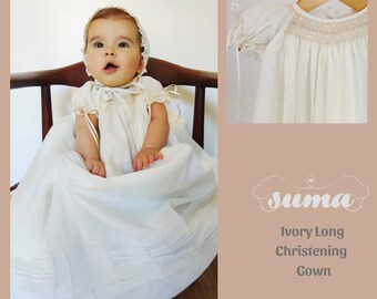 Christening Gown girl,  Baptism Gown, Girls Baptism Dress, Dedication Dress,  Ivory,  Long Christening Gown,  Free Personalization