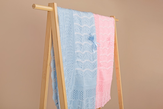Knitted baby blanket, Knit baby blanket, Knitted pink-blue baby blanket-  Baby  present  - Take home Baby Blanket 40" x 50"